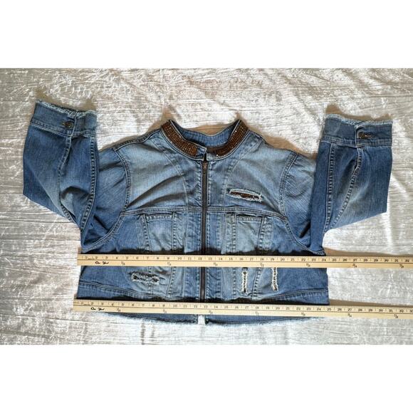 A.B.S. Women’s Cropped Distressed Denim Jacket, Amber Rhinestones, Size 22W - Picture 6 of 10